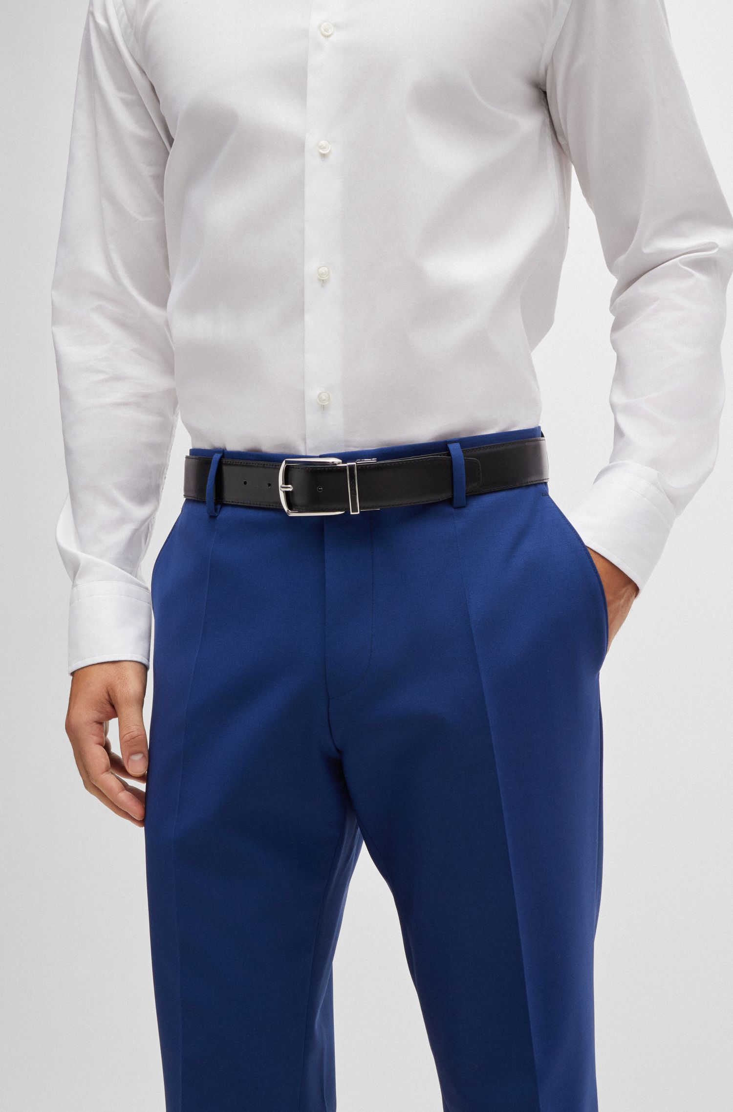 【BOSS博斯】粒面和纯色皮革双面腰带