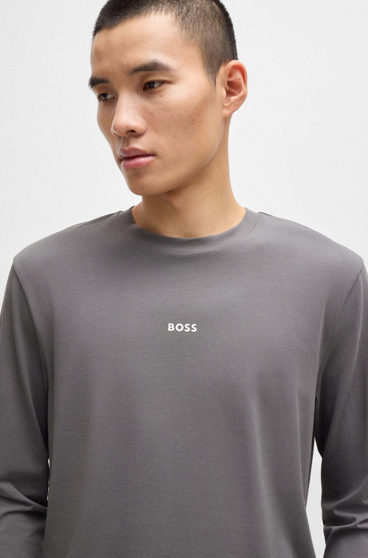 【BOSS博斯】徽标印花弹力棉质长袖 T 恤