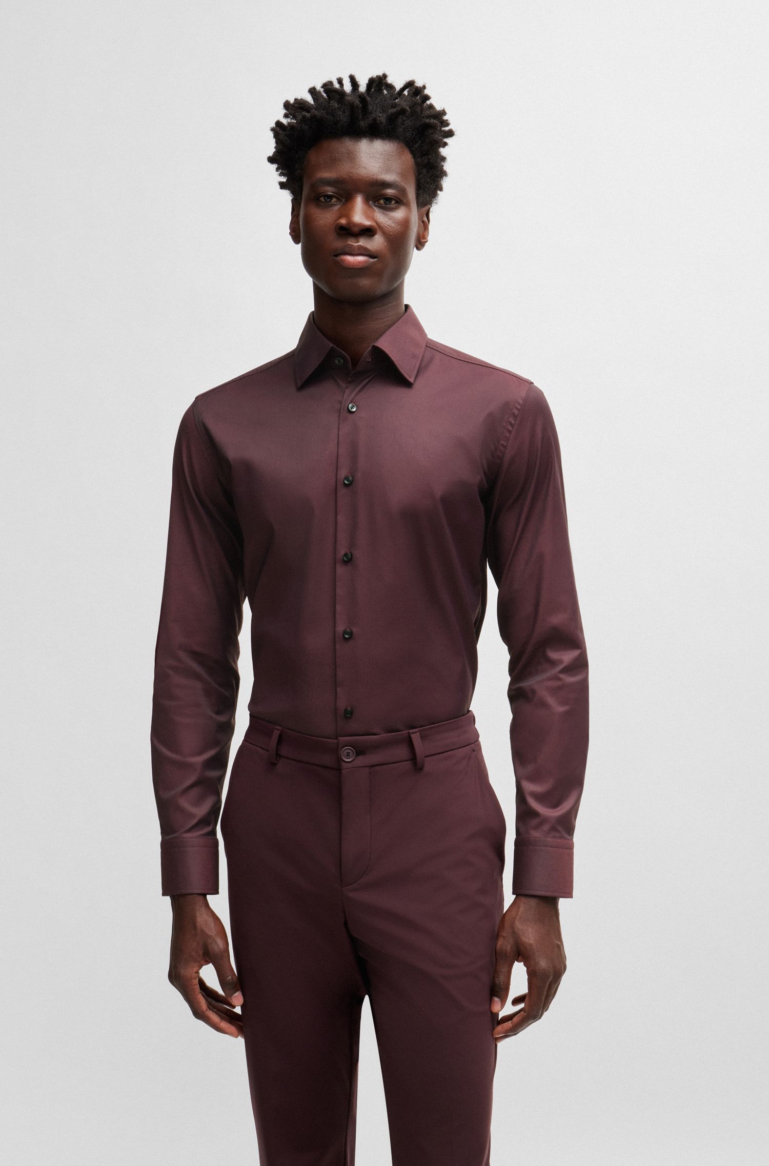 【BOSS博斯】弹性斜纹布修身衬衫