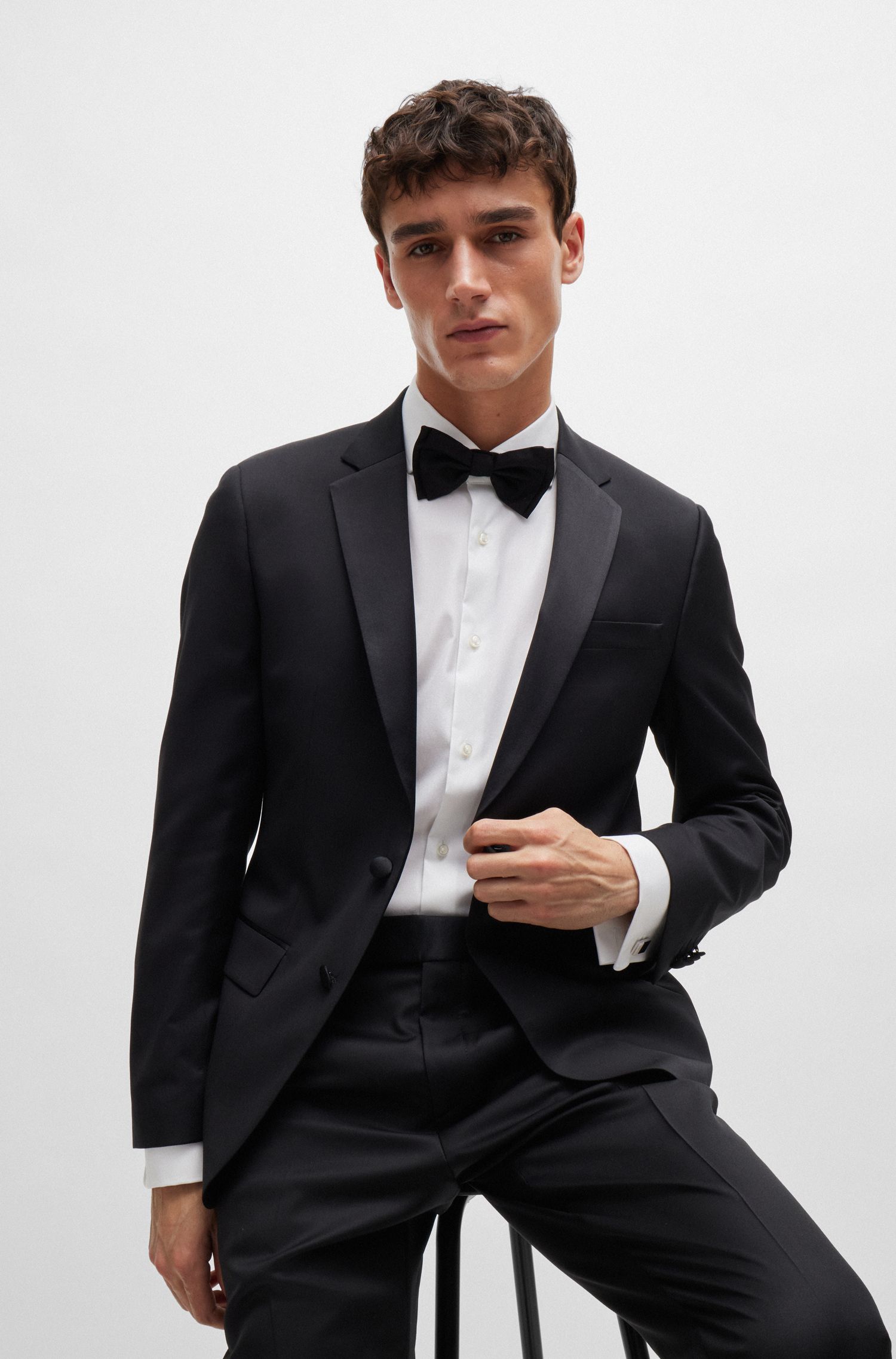 【BOSS博斯】珍珠母贝嵌片徽标图案矩形袖扣