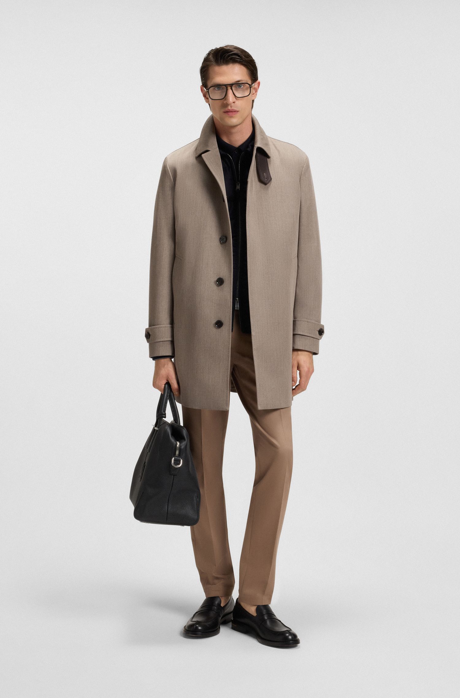 【BOSS博斯】微图案羊毛正装大衣