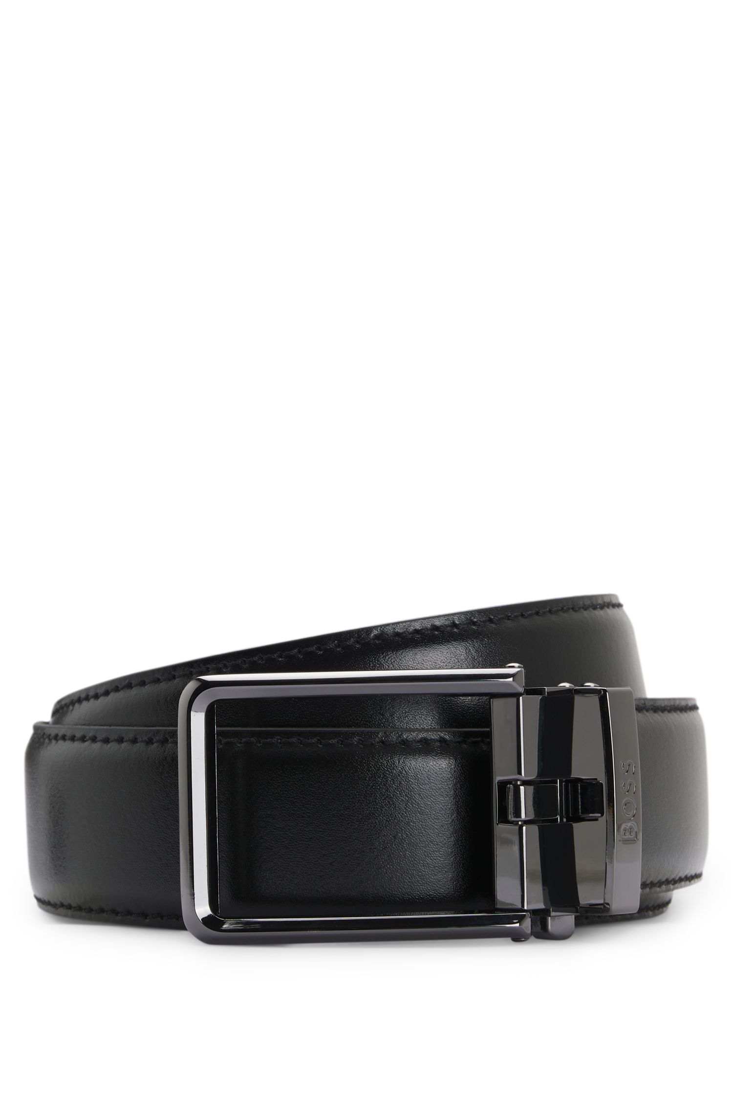 【BOSS博斯】徽标装饰扣环意大利皮革自动腰带