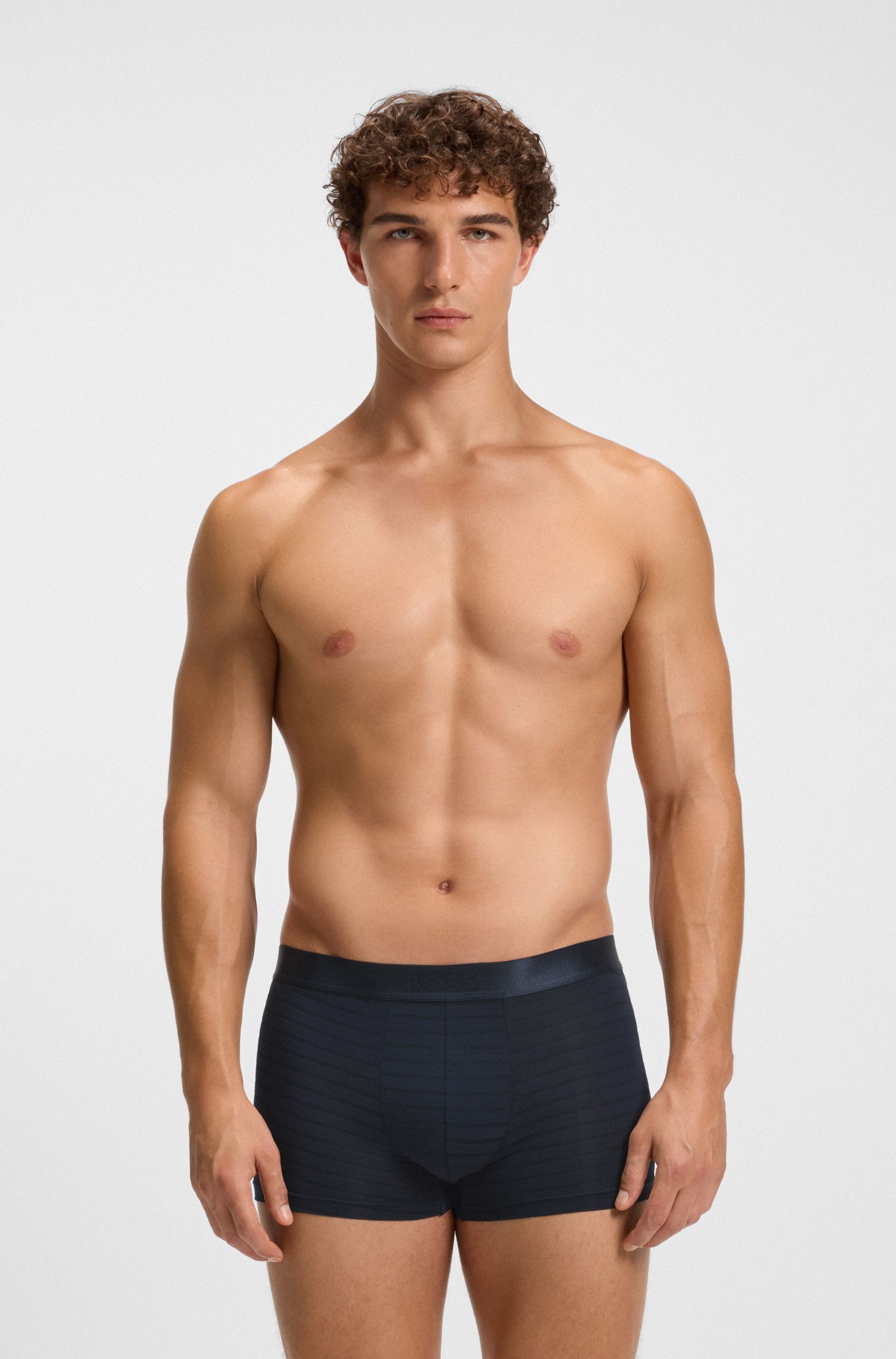 【BOSS博斯】弹力莫代尔混纺亮光条纹平角内裤