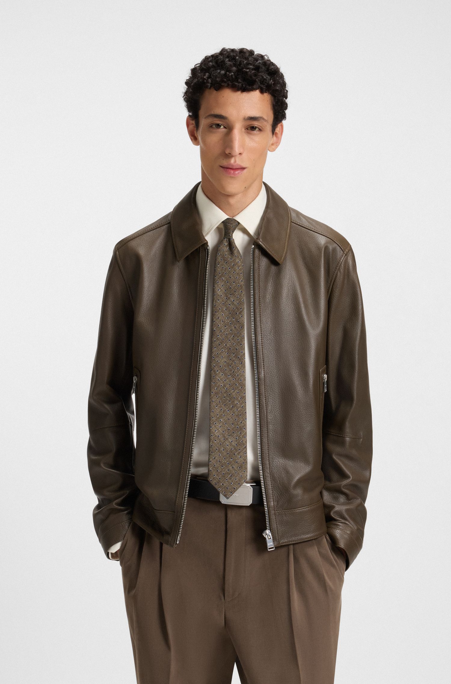 【BOSS博斯】意大利皮革标识牌扣腰带