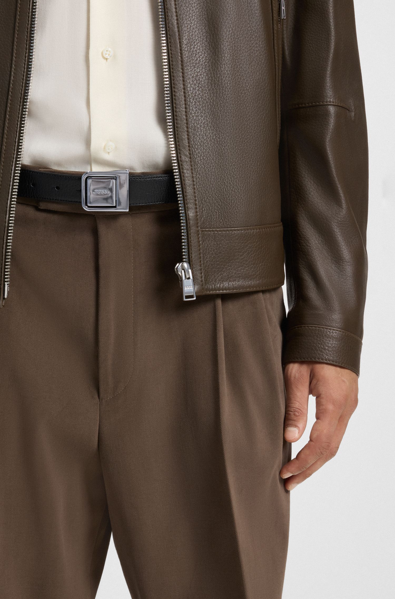 【BOSS博斯】针扣加牌扣双面意大利皮革腰带