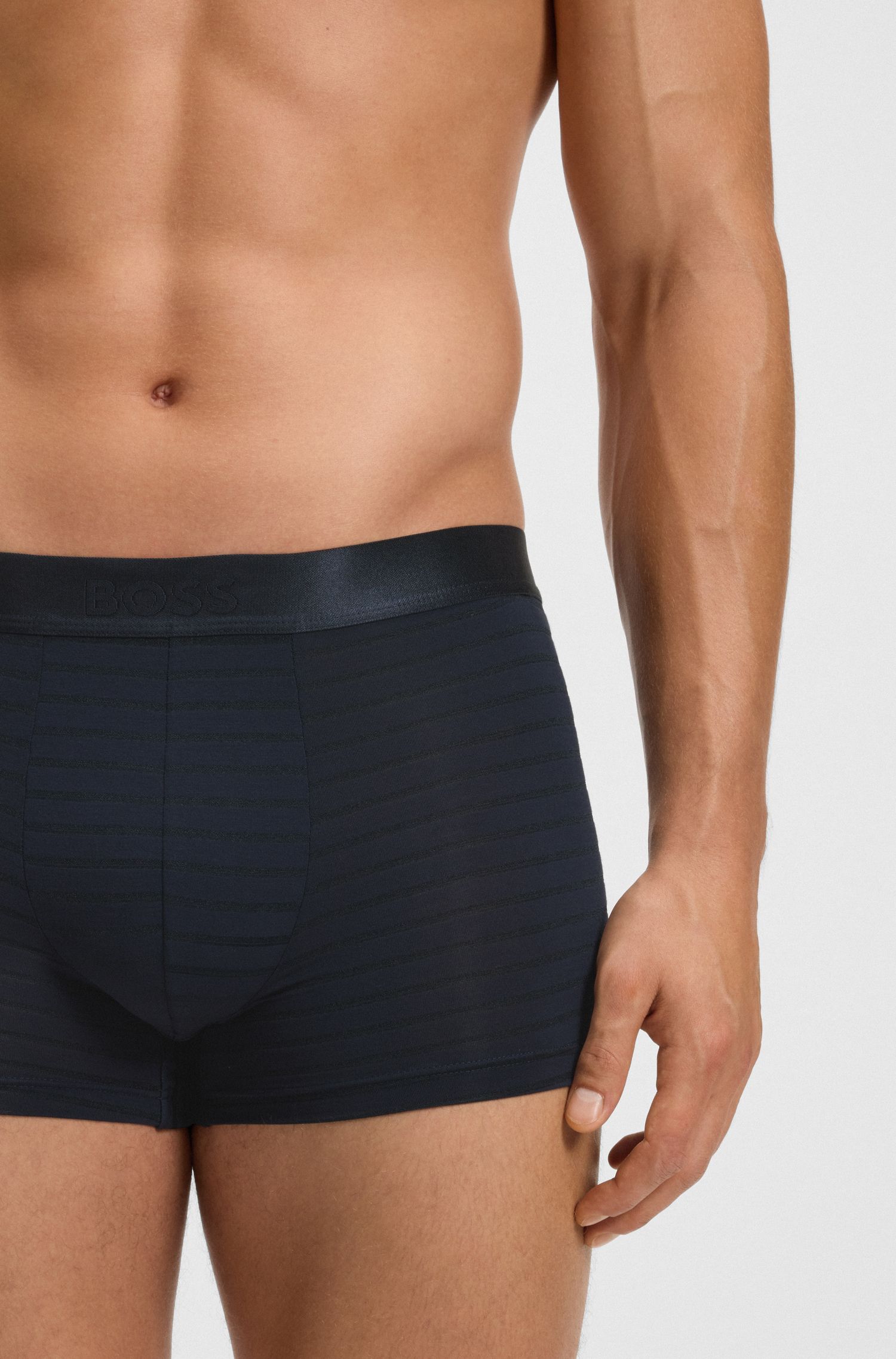 【BOSS博斯】弹力莫代尔混纺亮光条纹平角内裤