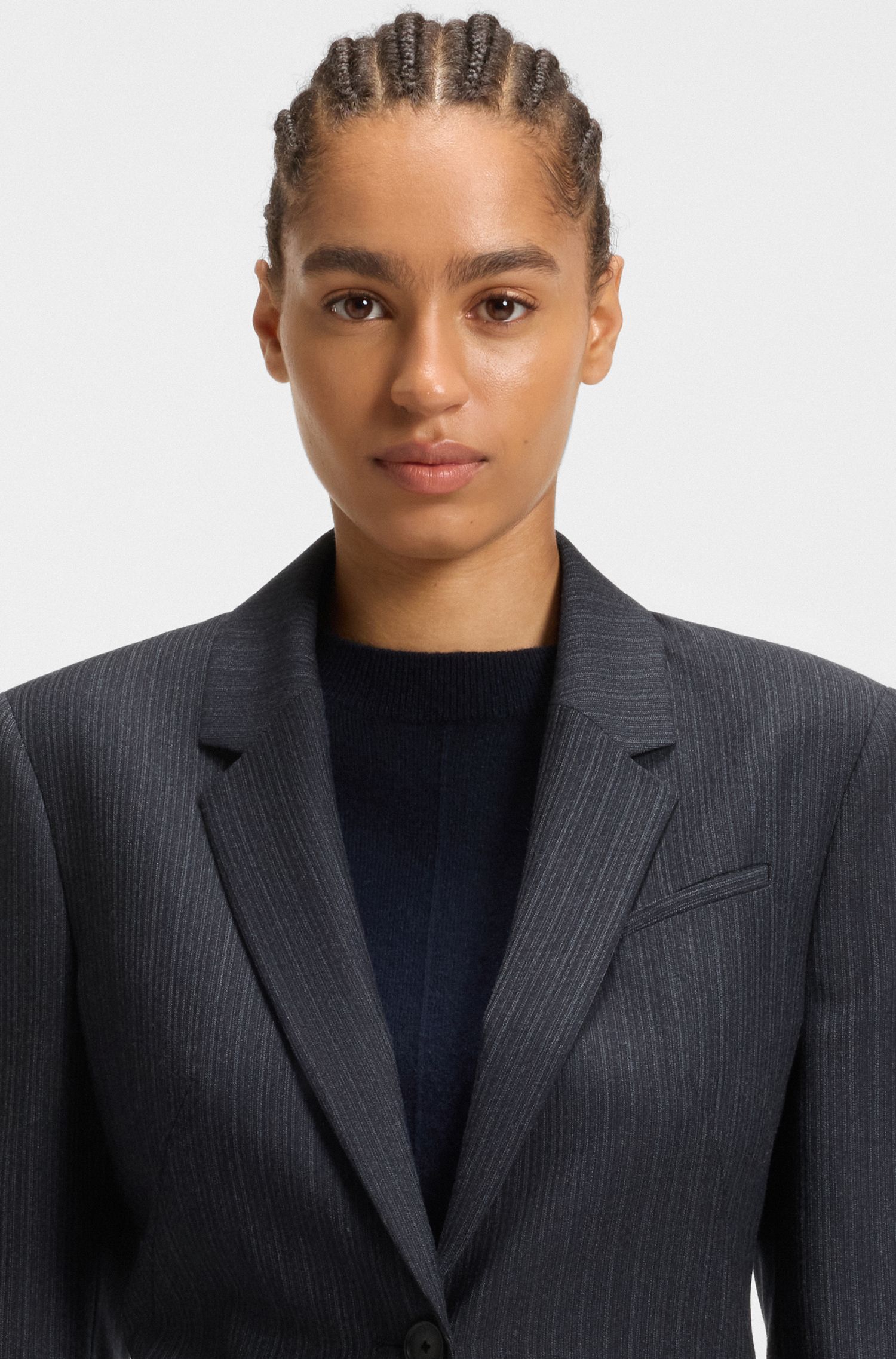 【BOSS博斯】条纹羊毛修身西装外套