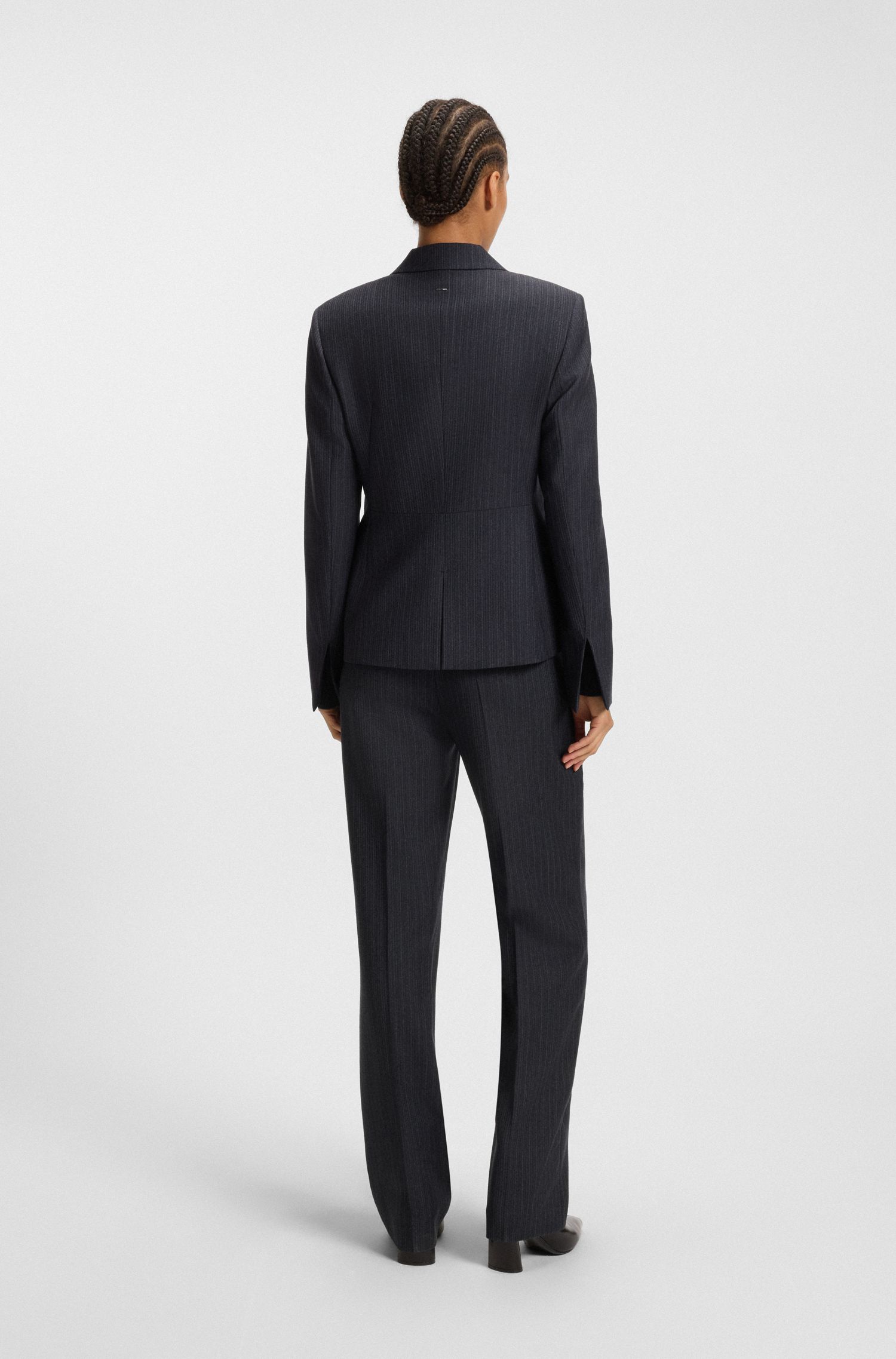 【BOSS博斯】条纹羊毛修身西装外套