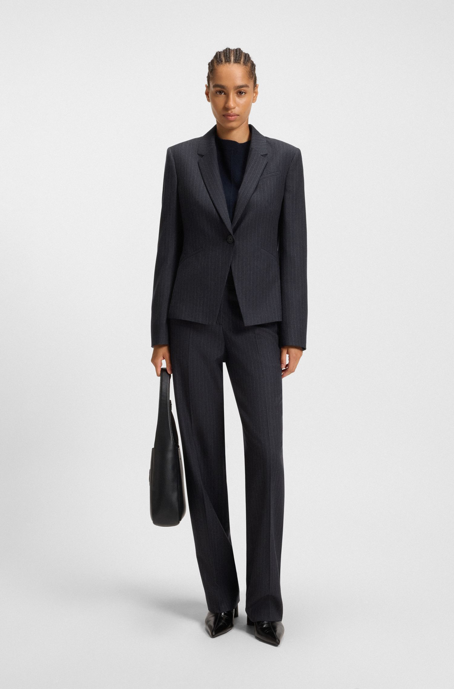 【BOSS博斯】条纹羊毛修身西装外套