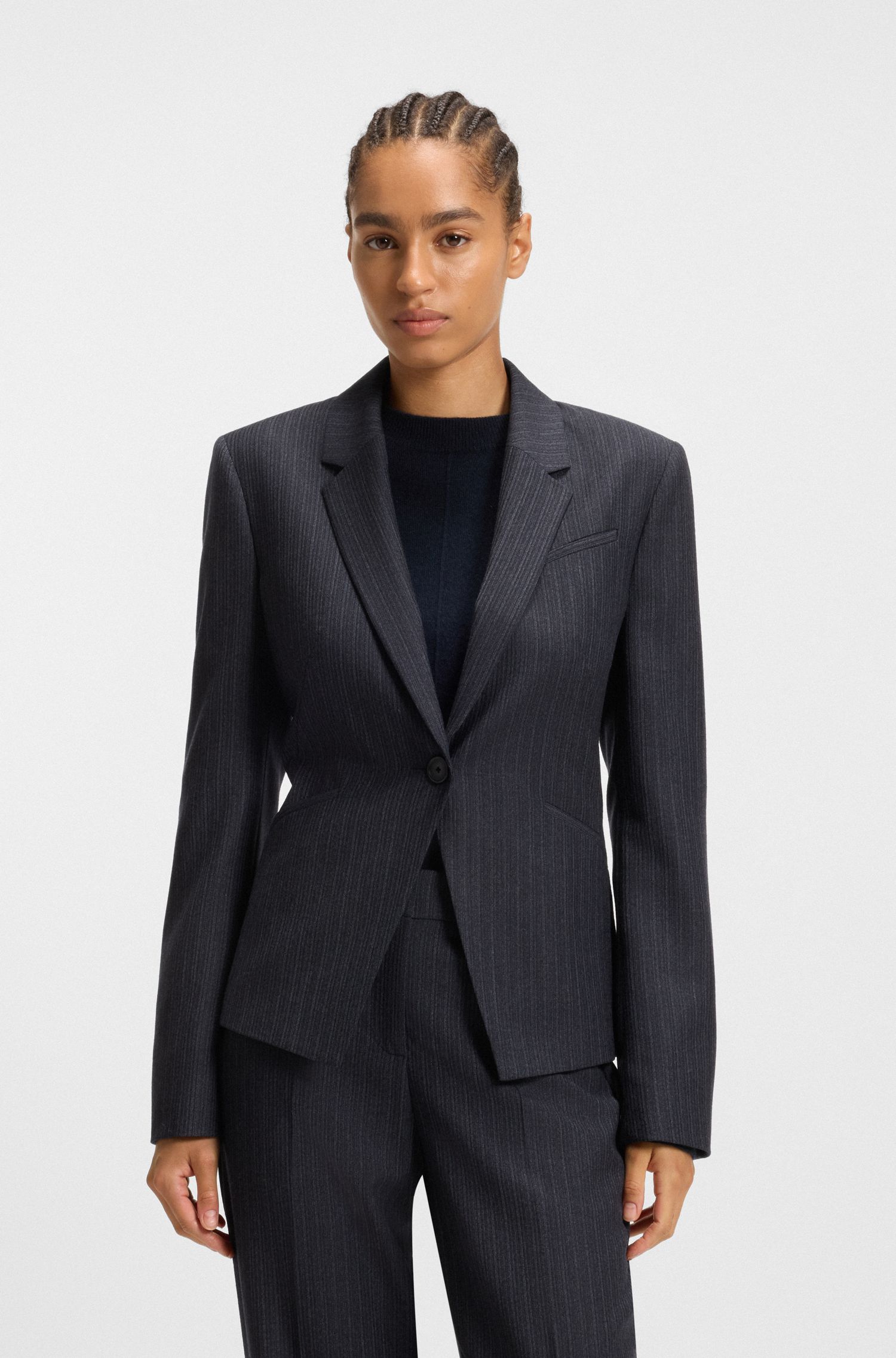 【BOSS博斯】条纹羊毛修身西装外套