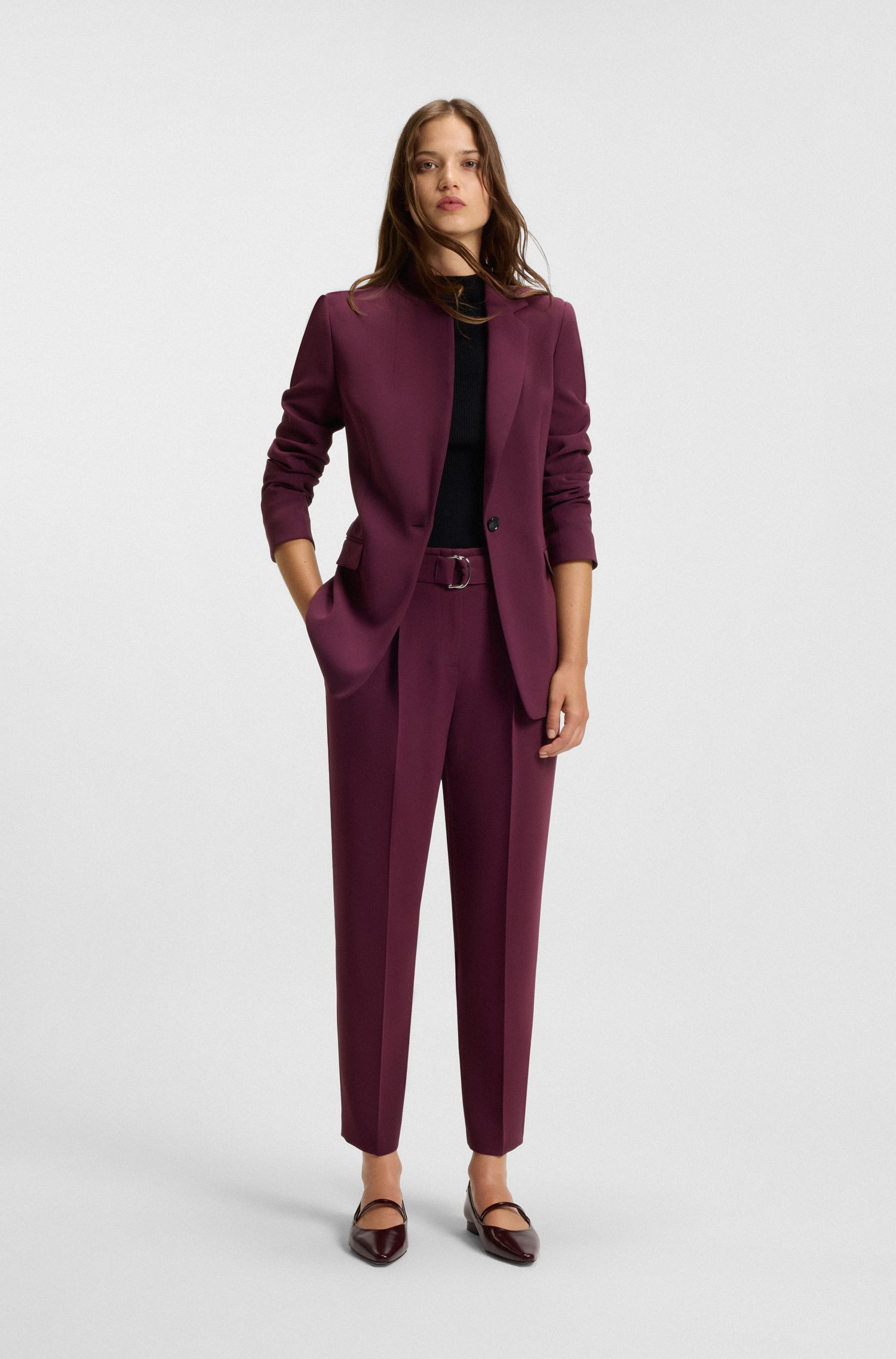 【BOSS博斯】带饰细节抛光皮革芭蕾舞鞋