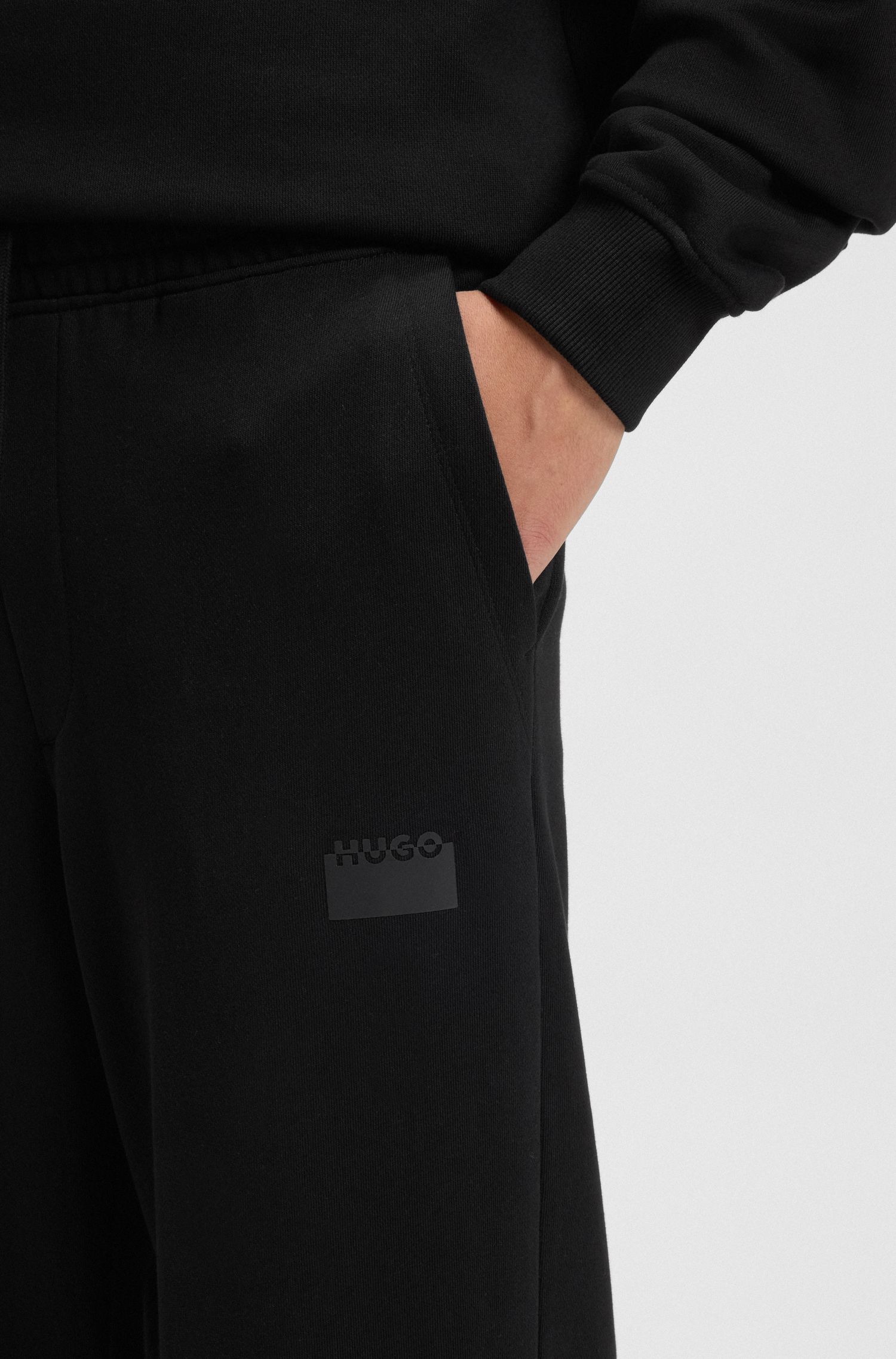 【HUGO雨果】分割徽标印花棉质毛圈布运动裤