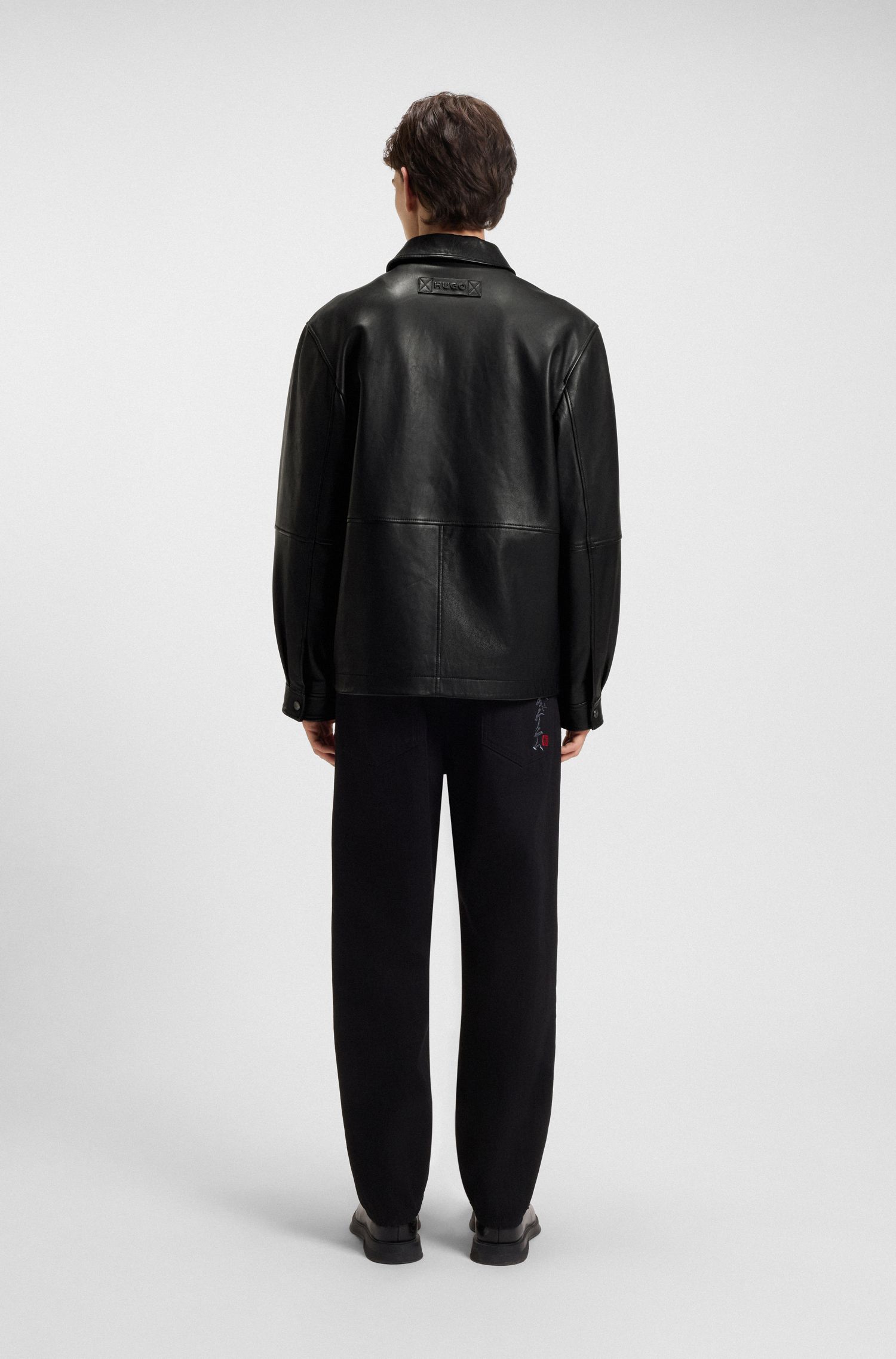 【HUGO雨果】翻盖口袋常规版型皮夹克