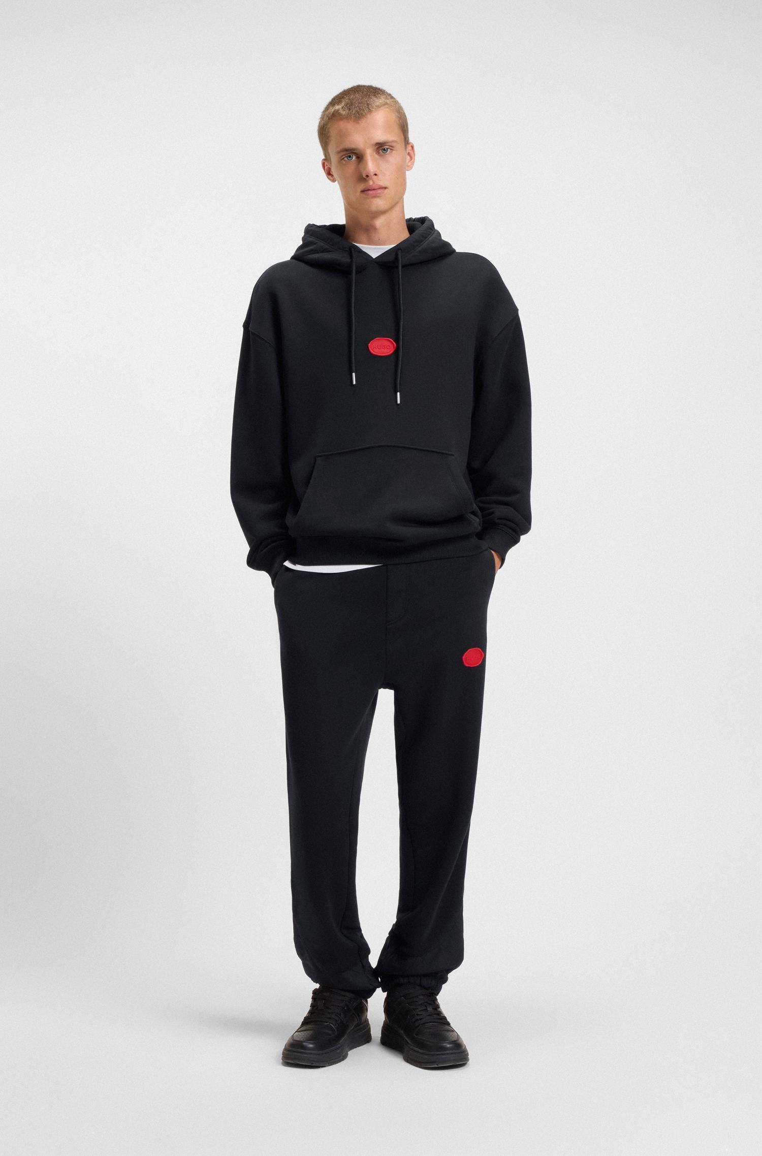 【HUGO雨果】堆叠徽标棉质混纺连帽衫