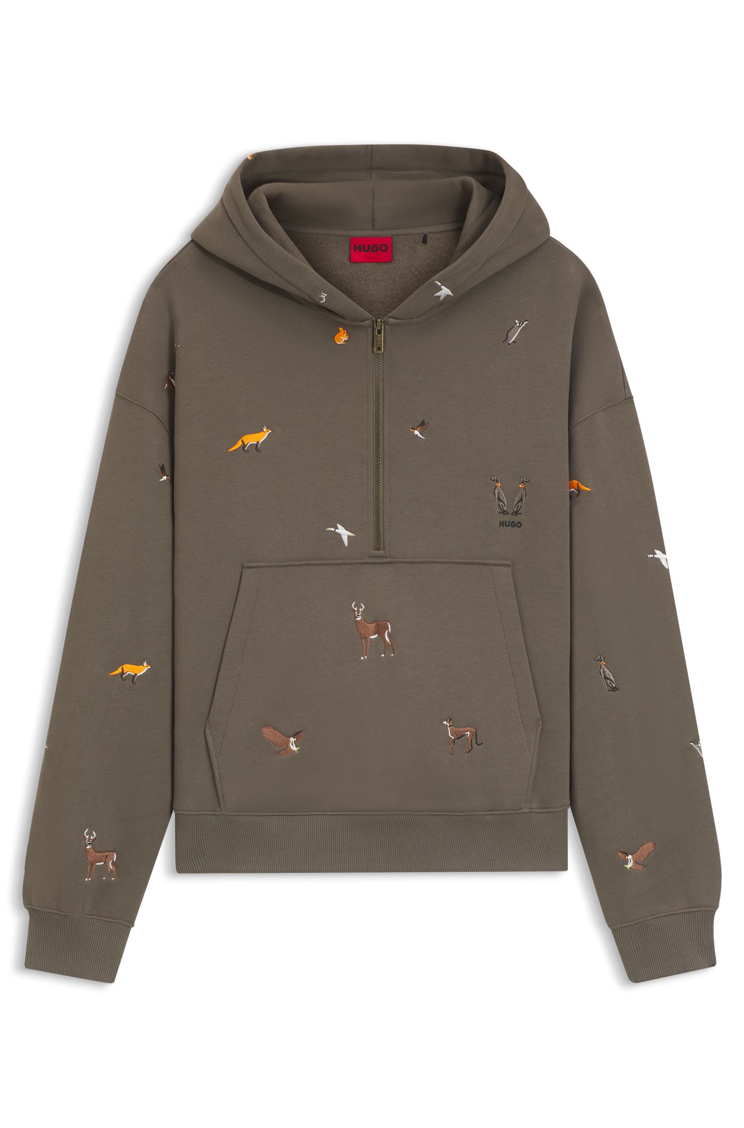 【HUGO雨果】林地动物刺绣宽大版型棉质连帽衫