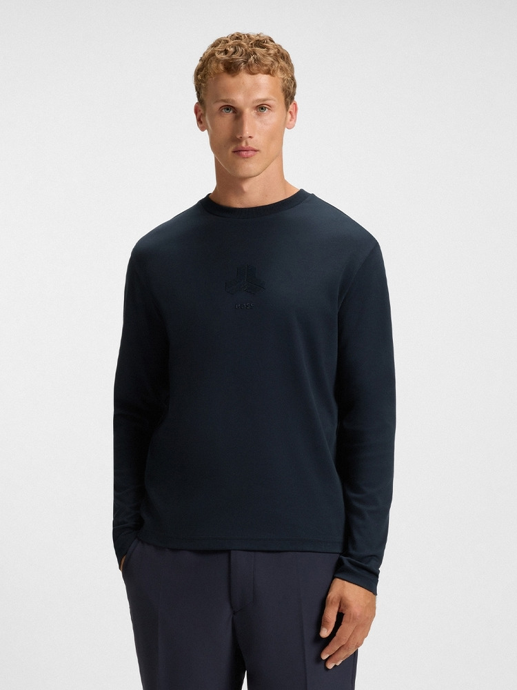 【BOSS博斯】同色系艺术图案棉质双面布 T 恤